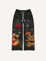 Evil Sun&Moon&Star&Cloud Faux Decal Print Elastic Waist Pants