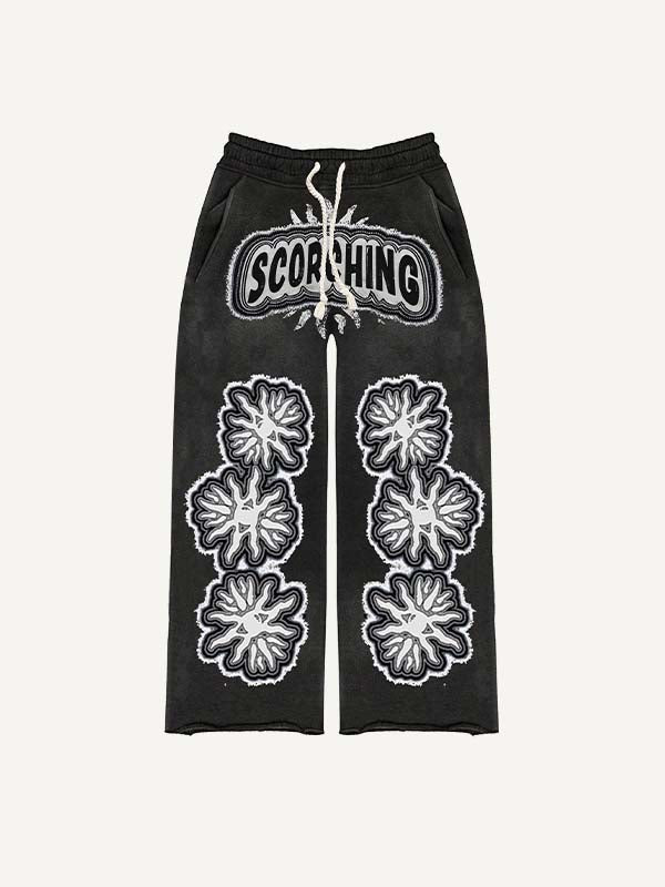 Eye&Graphic Faux Decal Print Elastic Waist Pants
