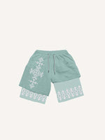 Fake Two Pieces Graphic Print Drawstring Waist Shorts