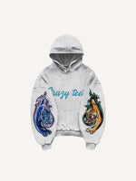 Tiger&Letter Graphic Print Slant Pockets Hoodie