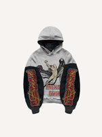 Colorblock Figure&Wing&Letter Print Slant Pockets Hoodie