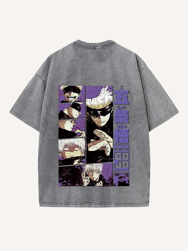 Distressed Washed Figure&Graphic&Letter Print Round Neck T-shirt