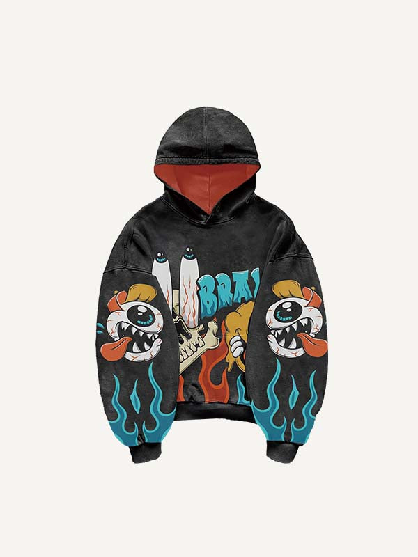 Skull&Eyeball&Fire&Smiley Face Print Slant Pockets Hoodie