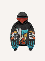 Skull&Eyeball&Fire&Smiley Face Print Slant Pockets Hoodie