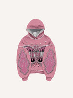Fire Butterfly Faux Rhinestones Print Faux Decal Print Slant Pockets Hoodie