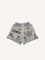 Cross&Wing Faux Decal Print Drawstring Waist Shorts