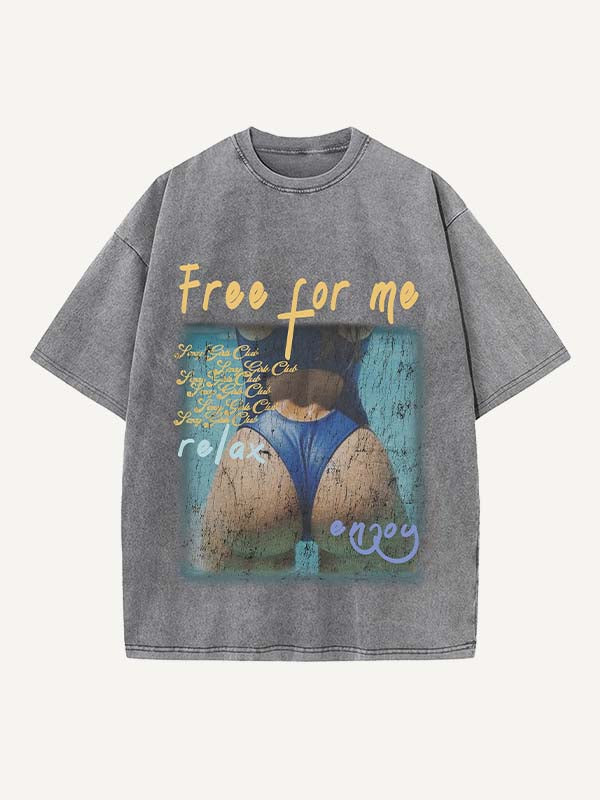 Distressed Washed Figure&Letter Print Round Neck T-shirt