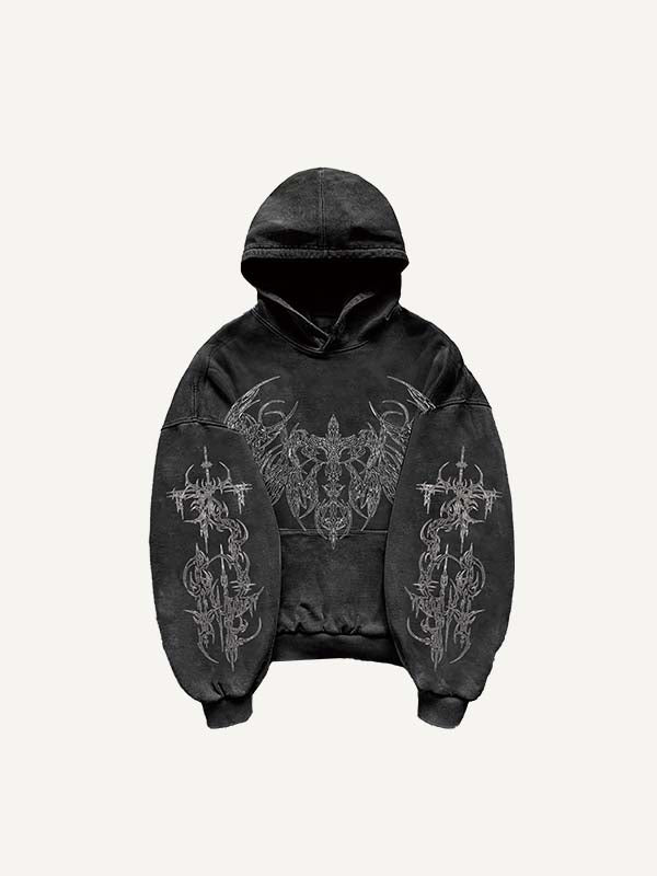 Wing&Cross Graphic Print Slant Pockets Hoodie
