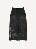 Mary&Cross Faux Rhinestones Print Elastic Waist Pants