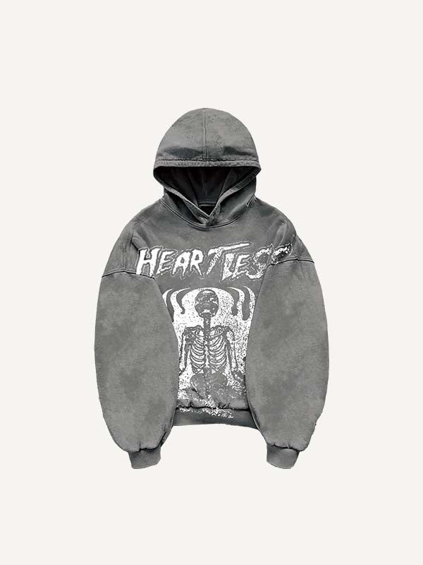 Heartless Skeleton Print Slant Pockets Hoodie
