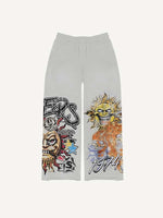 Evil Sun&Skull&Letter Print Elastic Waist Pants