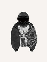 Figure&Eye&Butterfly Print Slant Pockets Hoodie