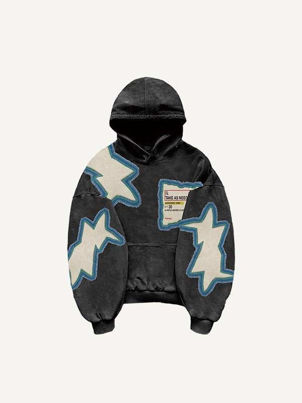 Medicine Bottle&Letter Faux Decal Print Slant Pockets Hoodie