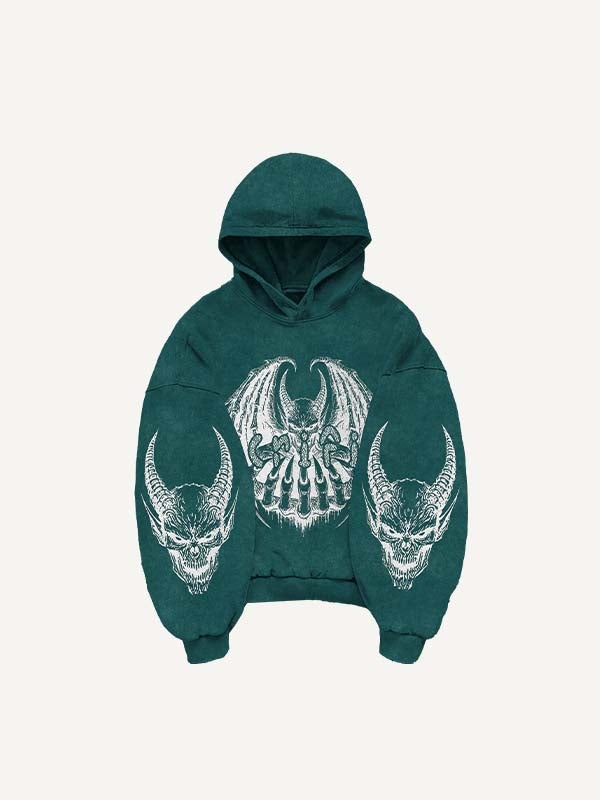 Demon&Wing&Letter Faux Decal Print Slant Pockets Hoodie
