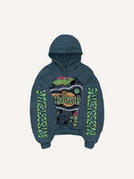 Planet&UFO&Skull&Letter Faux Decal Print Slant Pockets Hoodie