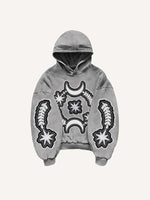Moon&Star&Eye Faux Decal Print Slant Pockets Hoodie