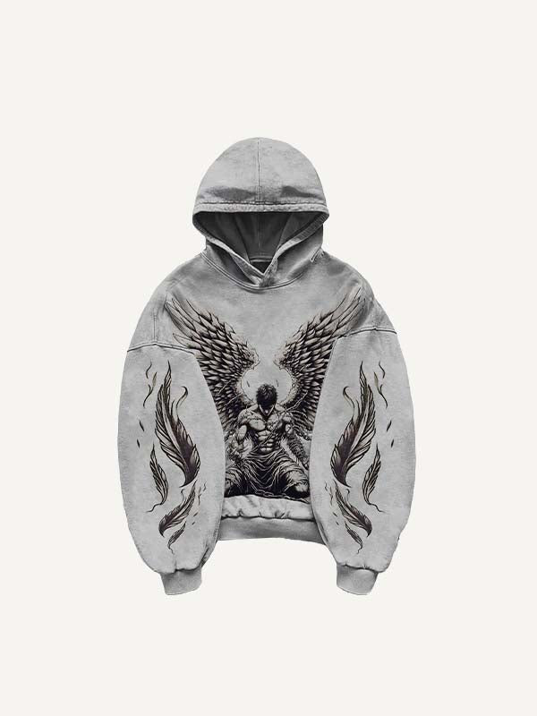 Figure&Wing&Heart&Sword Print Slant Pockets Hoodie