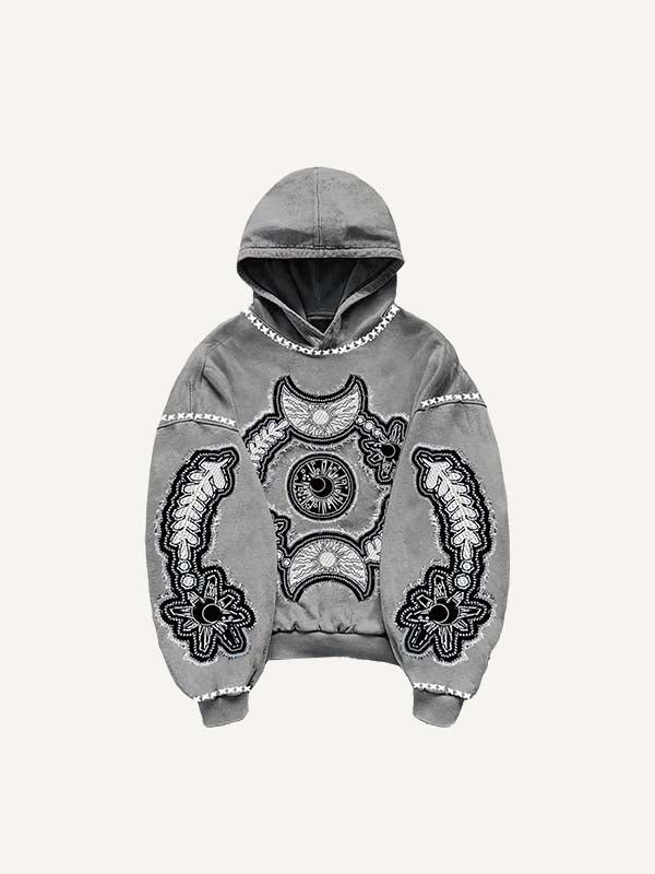 Sun&Moon&Star&Eye Graphic Faux Decal Print Slant Pockets Hoodie
