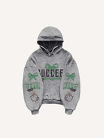 Money&Pig&Bow&Letter Print Slant Pockets Hoodie