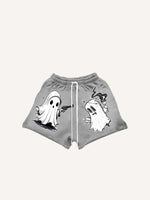 Halloween Ghost&Pistol&Graphic Print Drawstring Waist Shorts