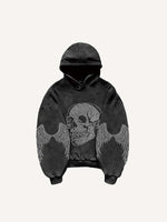 Skull&Wing Faux Rhinestones Print Slant Pockets Hoodie