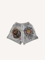 Evil Sun&Moon&Graphic Print Drawstring Waist Shorts