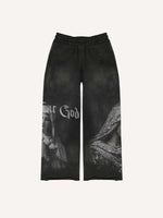 Mary&Pray&Cross&Letter Faux Rhinestones Print Elastic Waist Pants