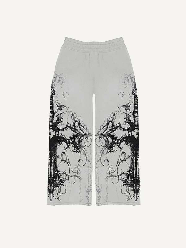 Cross&Graphic Print Elastic Waist Pants
