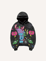 Skull&Cat&Eyeball&Graphic Print Slant Pockets Hoodie