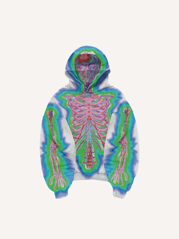 Glow Skeleton Print Slant Pockets Hoodie