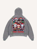 Distressed Washed Christmas Horror Print Slant Pockets Hoodie