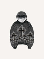 Cross&Angel&Wing&Letter Faux Decal Print Slant Pockets Hoodie