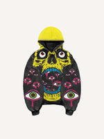 Skull&Eye Print Slant Pockets Hoodie
