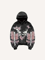 Colorblock Skeleton Faux Decal Print Slant Pockets Hoodie