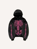 Skeleton Print Slant Pockets Hoodie