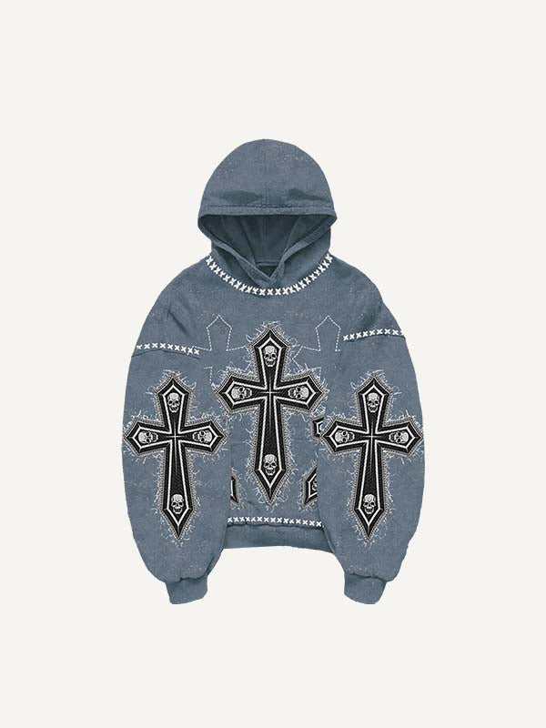 Skull&Letter&Cross Print Slant Pockets Hoodie