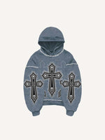 Skull&Letter&Cross Print Slant Pockets Hoodie