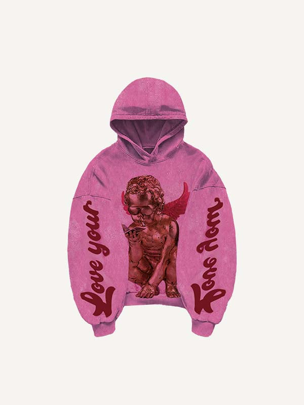 Love Your Little Angel&Cross Print Slant Pockets Hoodie