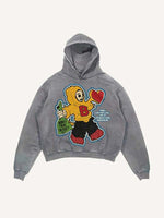 Distressed Washed Skull&Letter&Heart Graphic Print Slant Pockets Hoodie