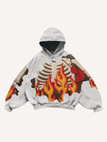 Fire&Skeleton Faux Decal Print Slant Pockets Hoodie