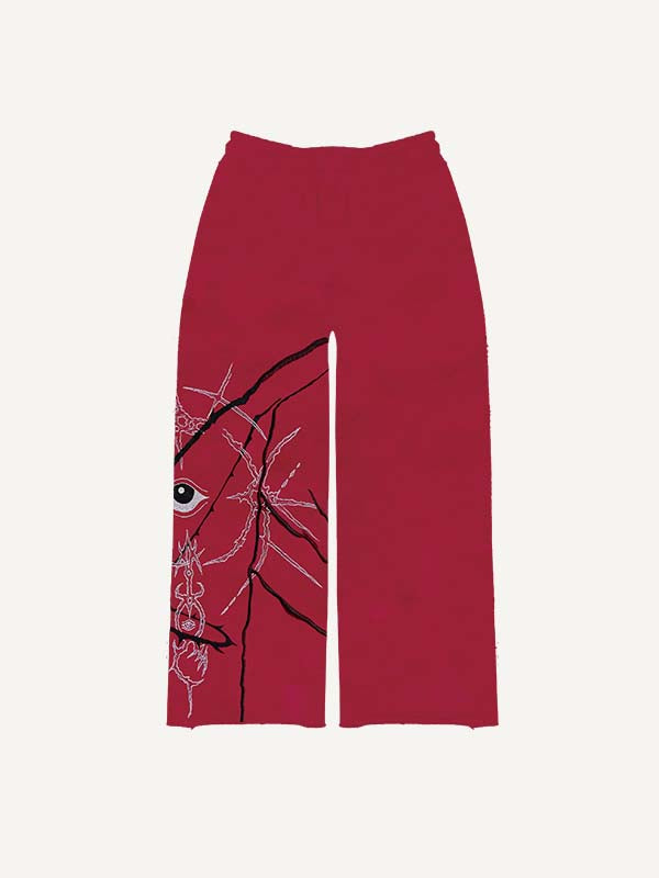 Eye&Graphic Faux Decal Print Elastic Waist Pants