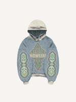 Colorblock Cross&Letter Faux Decal Print Slant Pockets Hoodie