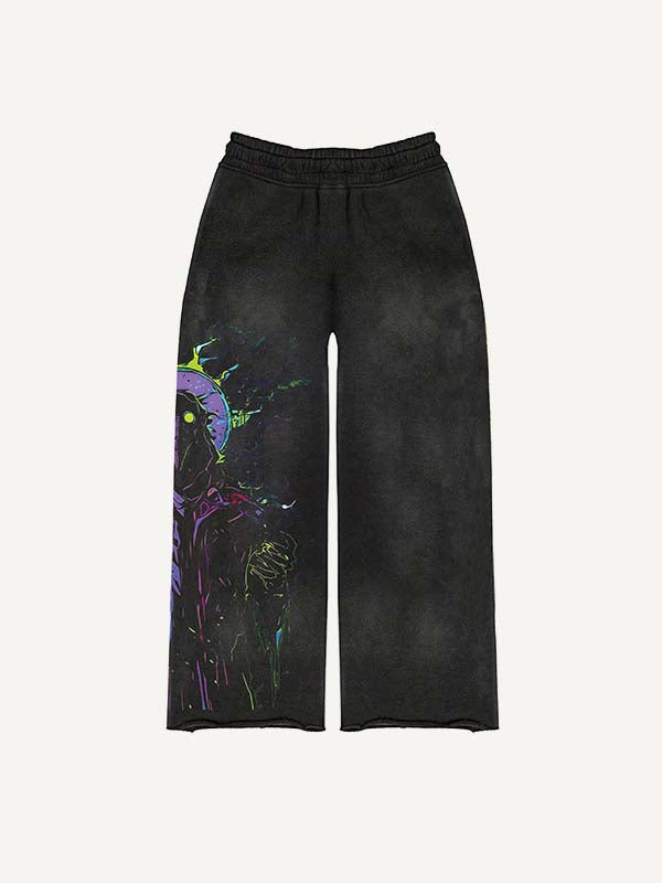 Halloween Figure&Bat&Graphic Print Elastic Waist Pants