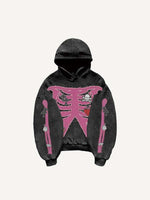Skeleton&Heart&Cross&Gesture Faux Decal Print Slant Pockets Hoodie