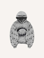 Eye&Palm&Tears Print Slant Pockets Hoodie