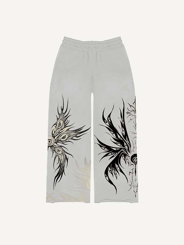 Eye&Wing&Graphic Print Elastic Waist Pants