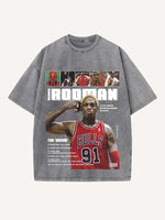 Dennis Rodman Print Round Neck T-shirt
