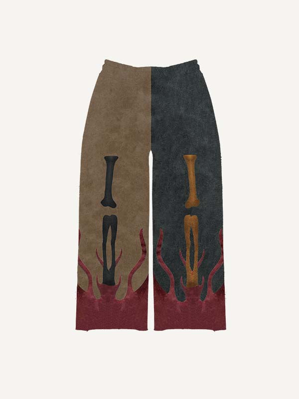 Colorblock Skeleton Print Elastic Waist Pants