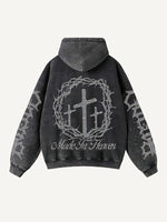Figure&Letter&Cross Faux Rhinestones Print Zip Up Hooded Coat