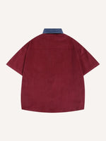 Figure&Letter Embroidery Splicing Denim Collar Shirt